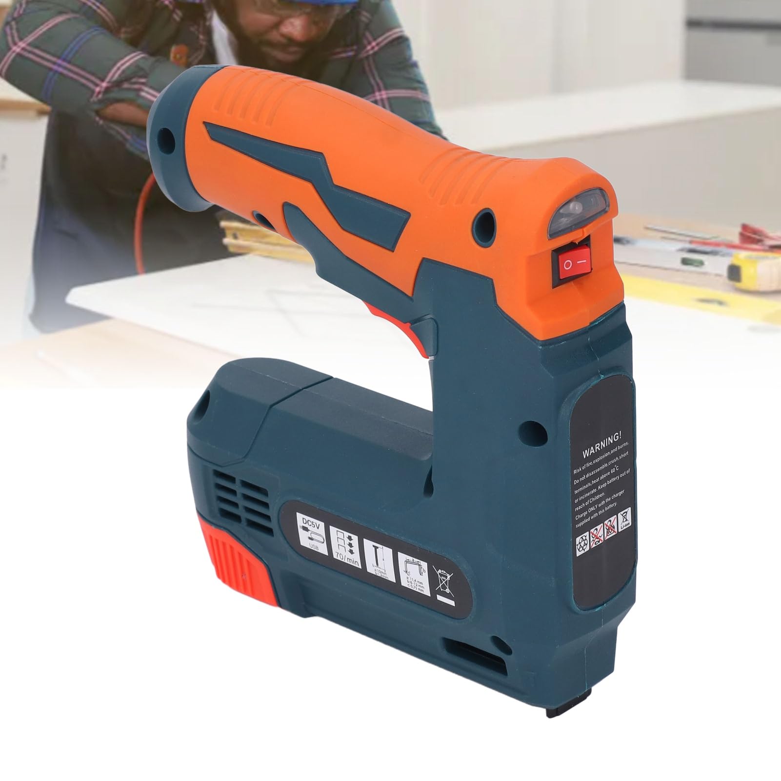 Walfront Grapadora Eléctrica Inalámbrica 2 en 1, Clavadora Brad Inalámbrica de 5 V, Grapadora Recargable por USB con 2000 Clavos para Tapicería, Carpintería de Madera