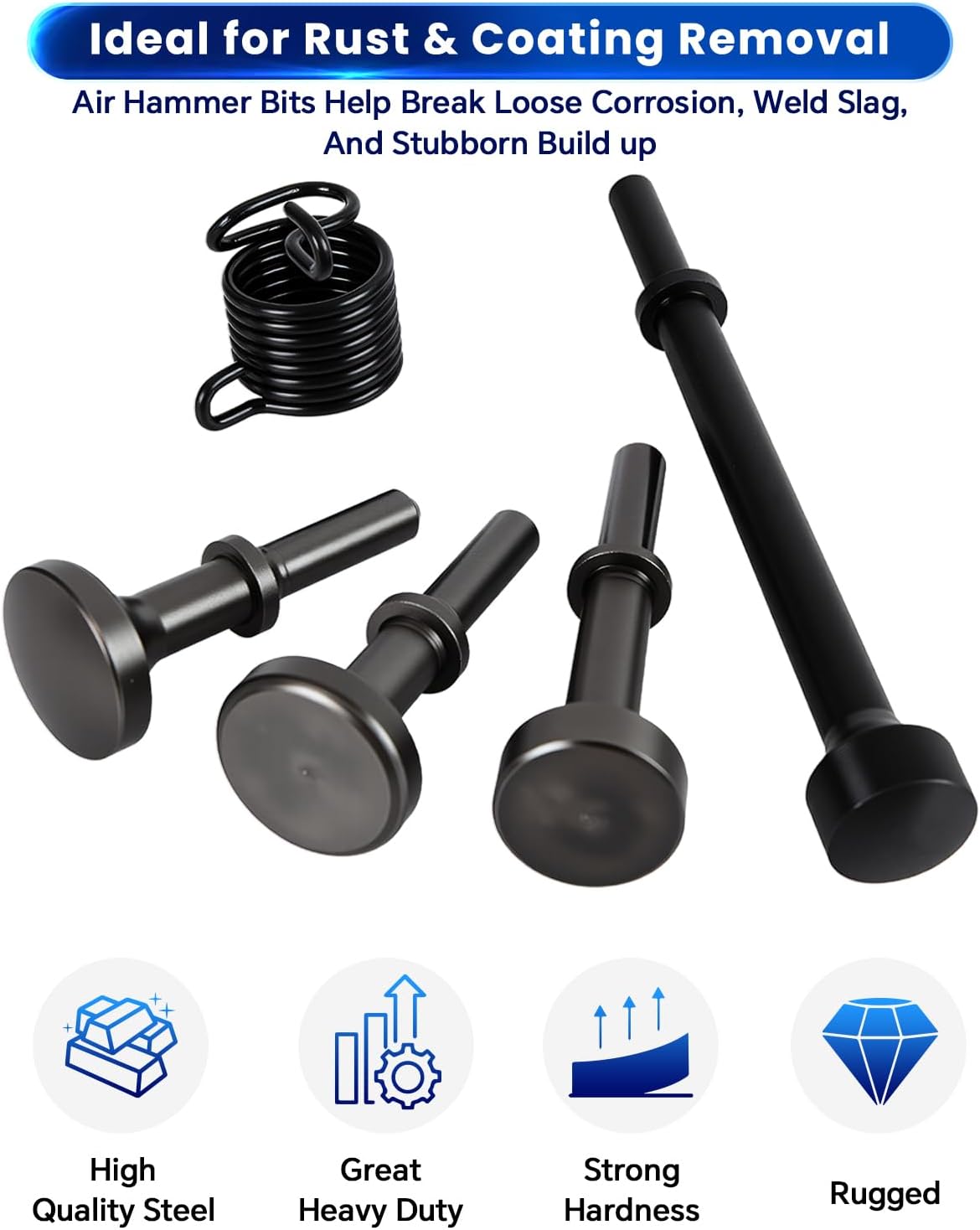 ATPEAM 5pcs Air Hammer Bits Set Pneumatic Chisel Bits for Tile Masonry Concrete Rust Removal Drilling Air Hammer Atachments