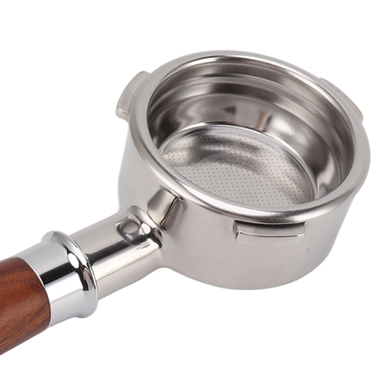 Portafiltro de 58 mm sin fondo, portafiltros de diseño de 3 orejas con mango de madera maciza para cafeteras (Redwood en estilo A1)