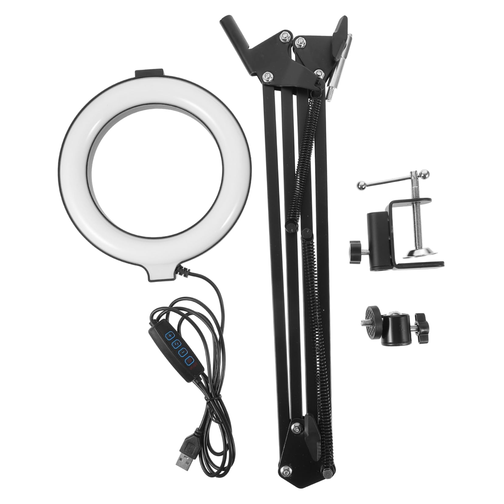 LABRIMP Desk Mount Ring Light Stand with Adjustable Arm Portable Video Light for Indoor Photography for Vlogging Streaming and Video Conferencing
