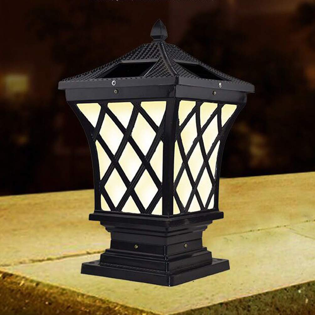 ACMHNC Retro Lámpara de Jardín Solar, LED Faros de Columna Antiguo Post Cap Lights IP65 Vintage Farola de Exterior 2200 Mah Luces de Camino Aluminio Lámpara de Columna Para Patio Paisaje,37Cm,Negro