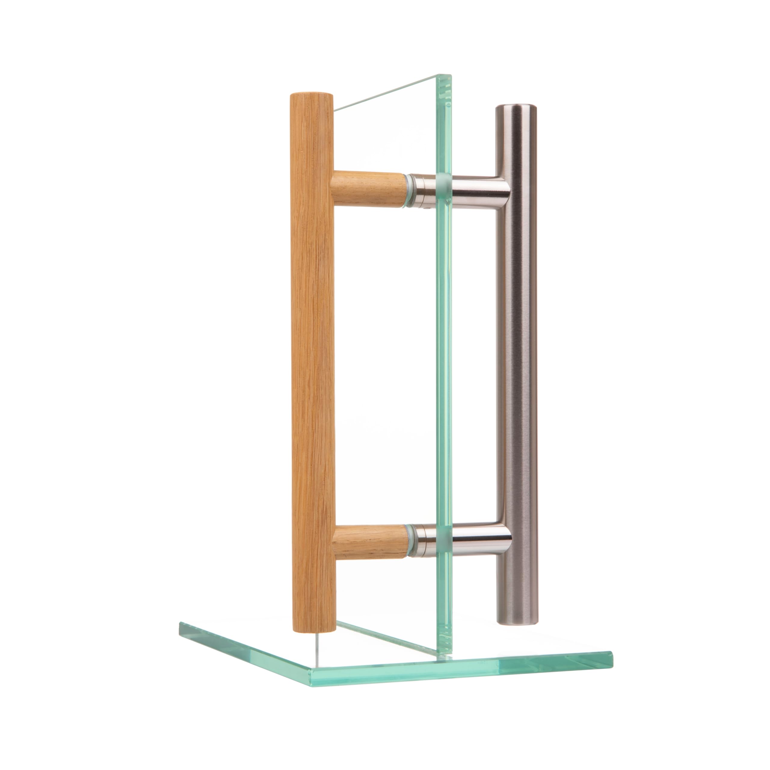 MLS Maniglia per sauna e SPA, Coppia di Maniglie per Porte, Sensazione Piacevole al Tatto, Combinazione di Maniglie in Acciaio Inox e Legno, per Porte Interne in Vetro e Legno, 600 mm