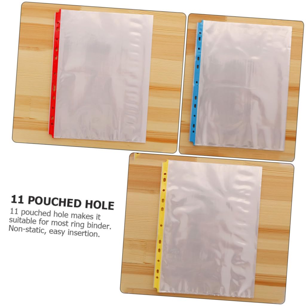 SHERCHPRY Pochettes de Protection Perforées à 11 Trous Insertion Facile et Rangement Sécurisé Lot de 100 Pièces en Pp Transparentes, Protège-pages A4 sans Acide pour École et Bureau