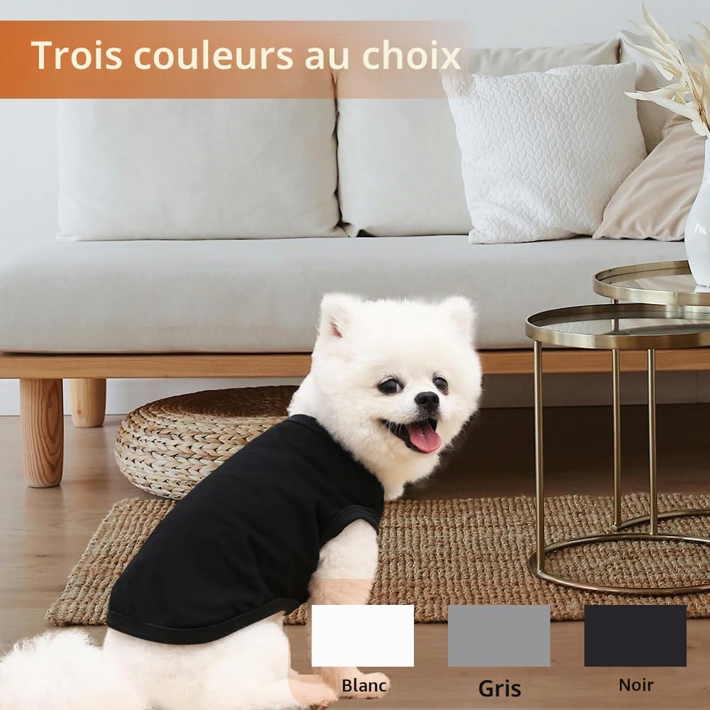 3 Pièces T-Shirt Vêtements d'été pour Chien, D'été T-Shirt en Coton Doux et Respirant sans Manches, pour Chiens et Chats de Petite (Noir, Blanc, Gris) (M)