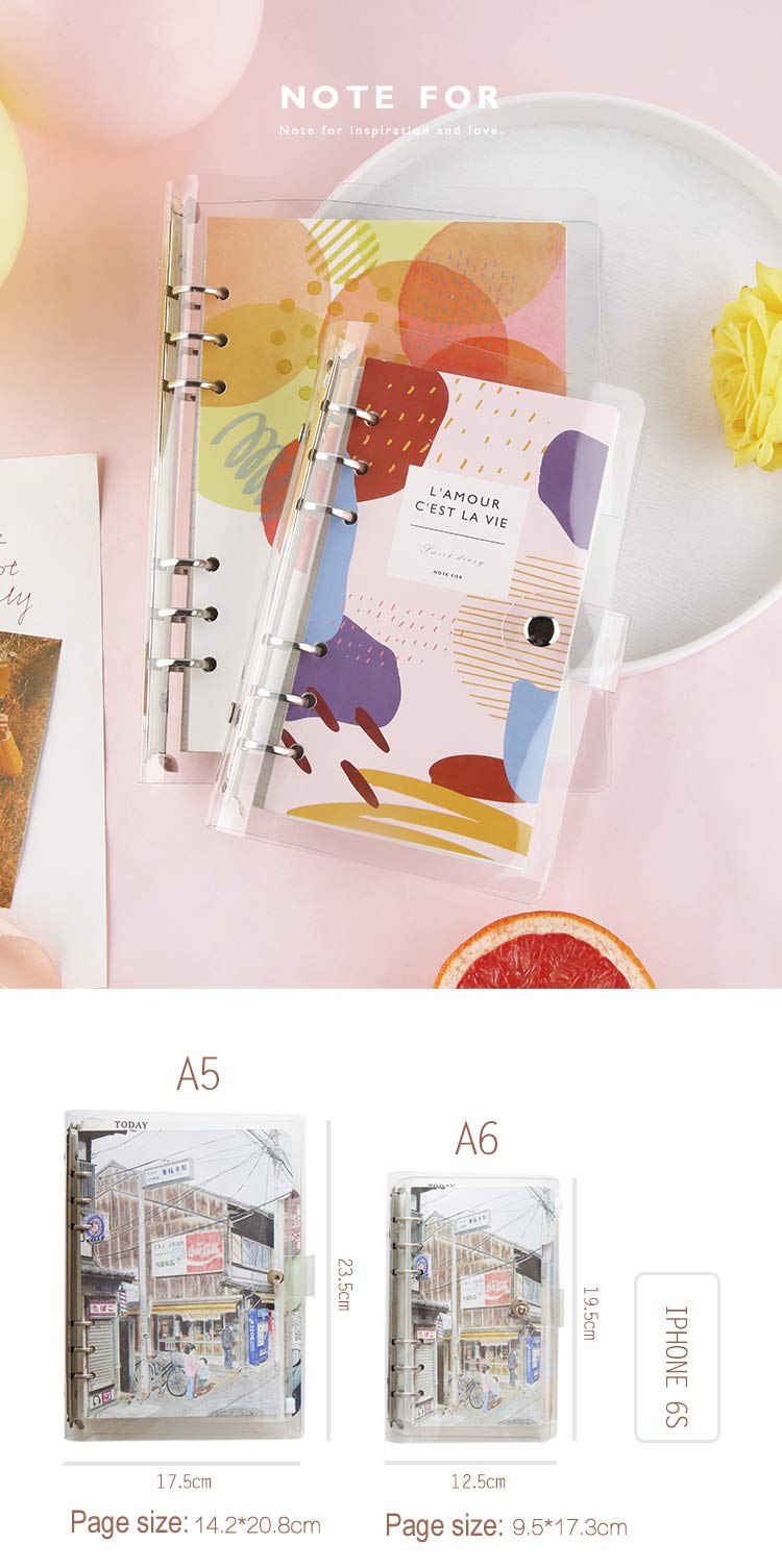 A6 A5 6-Holes Colorful PVC Cover Round Ring View Binder with Snap Button Closure File Folder for Loose Leaf Sheet Protectors Notebook Refill (Blue Radiance, A5 Mini Set) 4