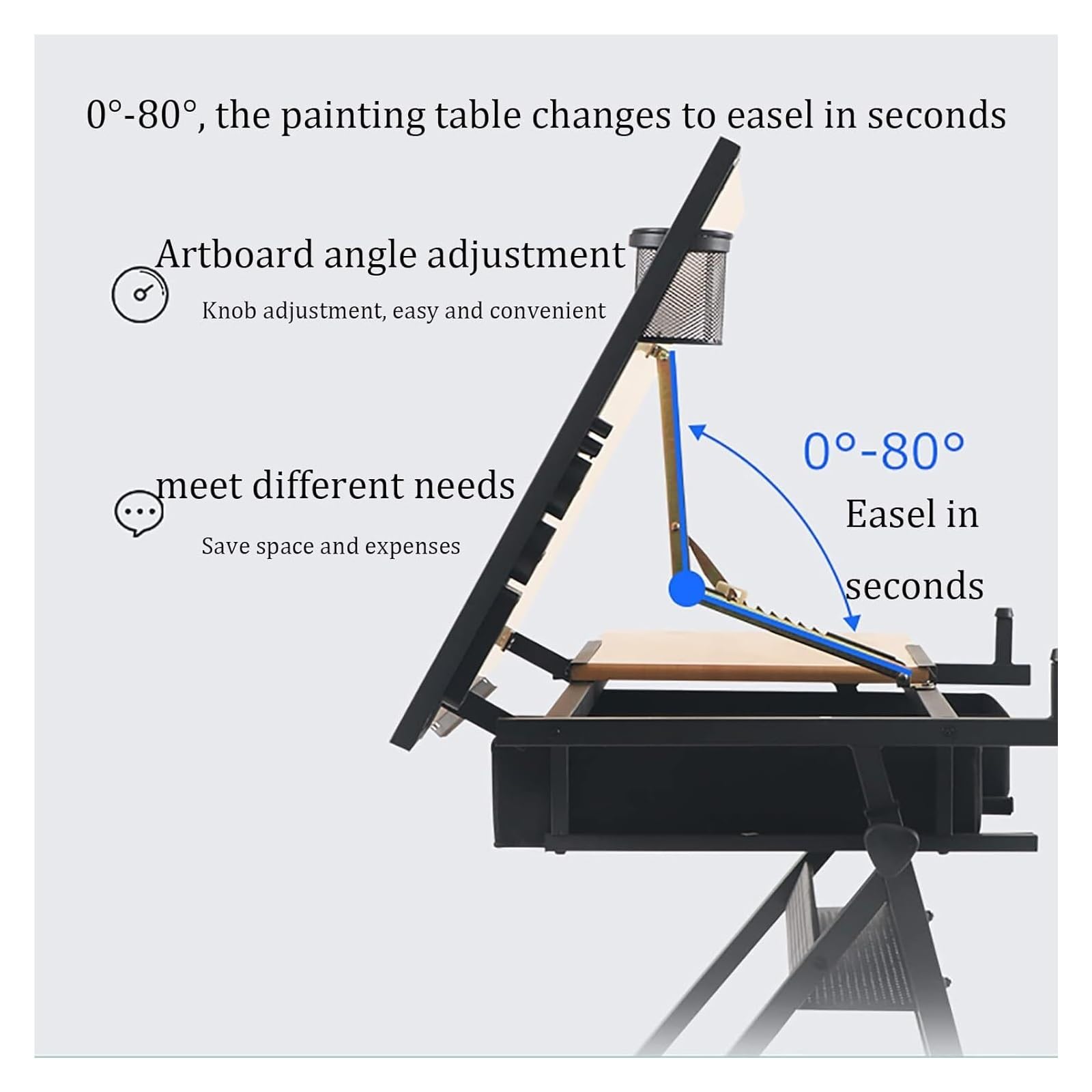 Scrivania da disegno regolabile per architetti, altezza regolabile con piano inclinato, 2 cassetti nella parte inferiore, perfetta per casa, ufficio e postazione di lavoro da disegno