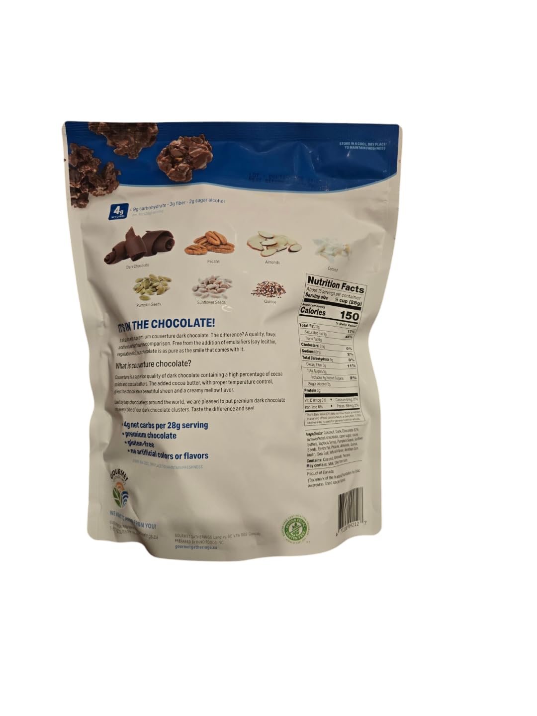 Generic Dark Chocolate 16 oz. bag Keto Clusters with quinoa, pumpkin & sunflower seeds, pecans & almonds, Full Size
