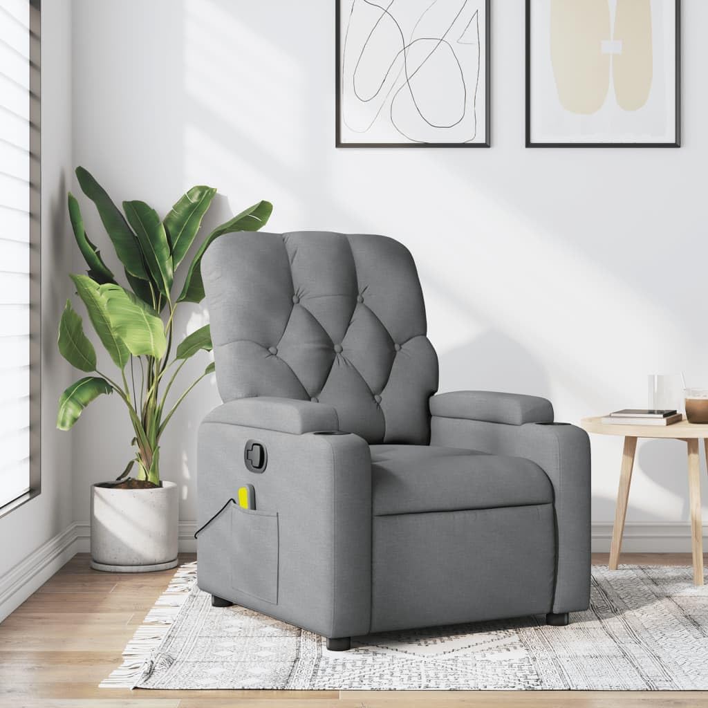 Festnight Sillón Masaje Reclinable Sillón Masaje Eléctrico Sillon Relax Reclinable Sillon Reclinable Manual Sillón Relax de Tela, con Prácticos Portavasos y Bolsillo #3, Gris Claro