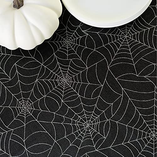 image for Benson Mills Halloween Twinkle Spider Web Metallic Fabric Table Cloth,