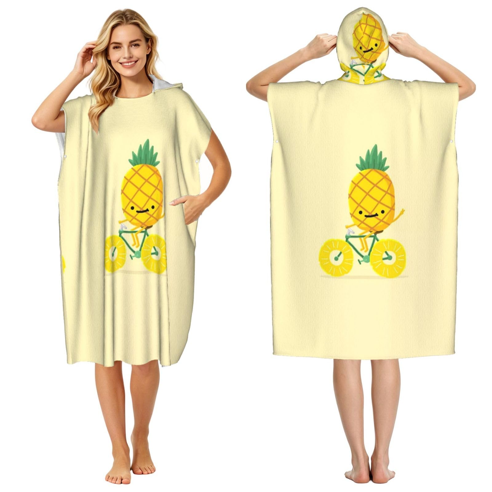 EZDLOWVBA Pineapple Bike Print Hooded Poncho Microfiber Beach Towel,Adult Women & Men Changing Robe,Lightweight Summer Surf Swim Bath Poncho Towel