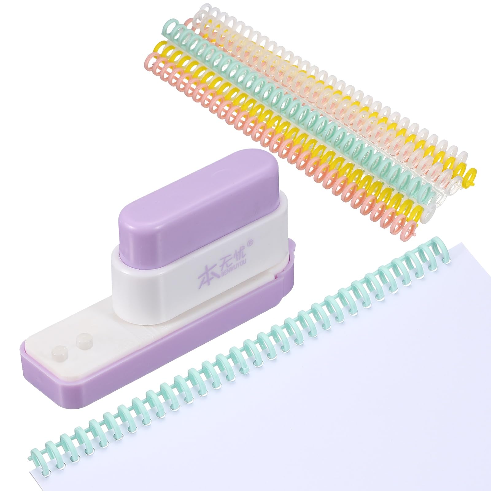 PATIKIL 5 Hole Paper Puncher, Hole Punch Binding Machine Spiral Coil Binder with 10Pcs 30 Ring Loose Leaf Binder Spines 5 Sheets Capacity for DIY Planner Scrapbook Office, Purple — image 1