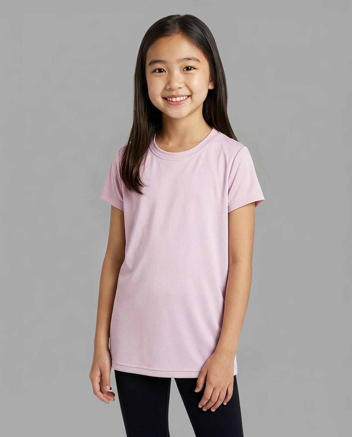 Real Essentials 5 Pack: Girls' Short Sleeve Dry-Fit Athletic T-Shirt - Active Gym Crew Neck Tops for Teens Kids (Ages 4-16) - Image 2