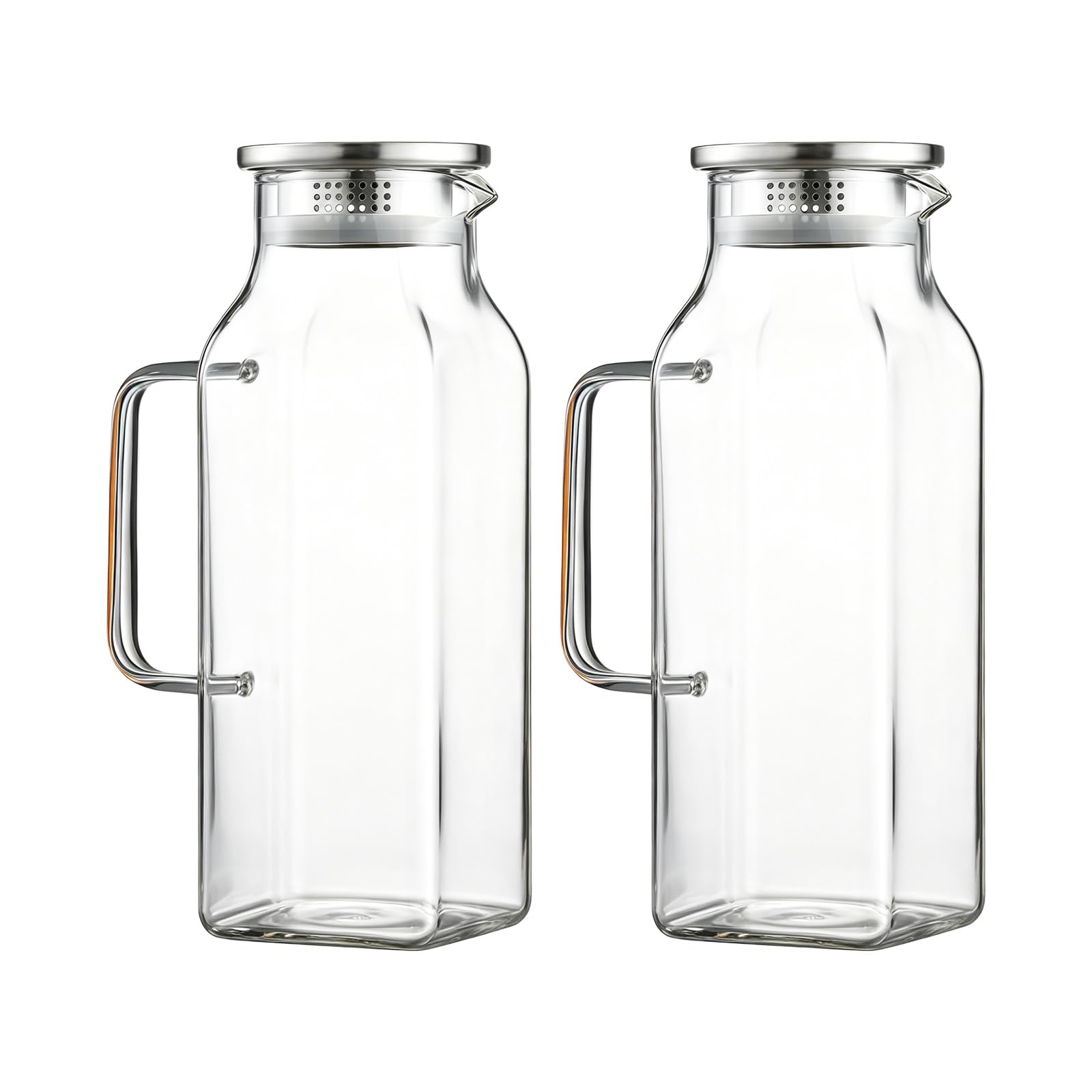 Xinsheinelry 2Pieces Clear Glass Pitcher with Lid and Spout Party Drink Serving Container for Kitchen and Dining Square Glass Pitcher with Handle