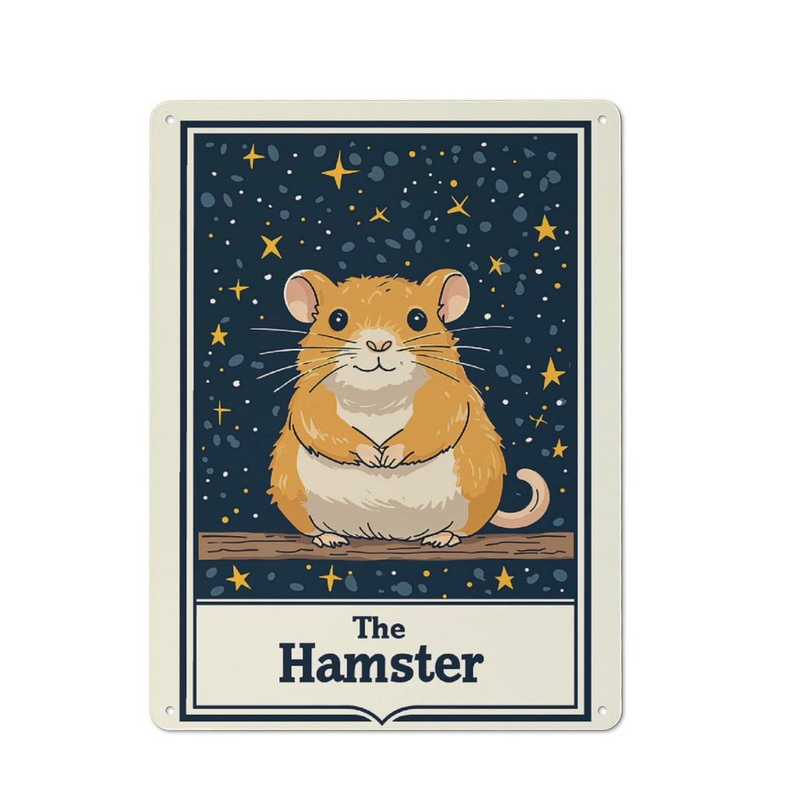 Junmoney Style-17 Tin Wall Plaque 40X30cm With Cute Hamster Illustration For Workshop Wall, Housewarming Wall Decor For People Furnishing Workshop