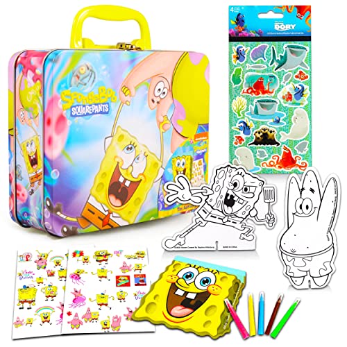 Nickelodeon Spongebob Square Pants Activity Set Spongebob Tin Lunch Box Bundle - Spongebob Toy with Spongebob Squarepants Stickers, Coloring Pages, Activities and More