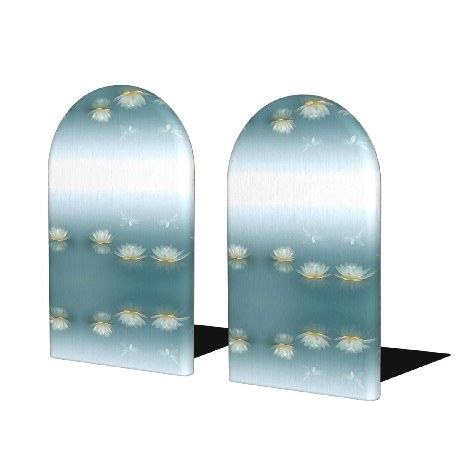 Dragonfly with Water Lily Stylish Bookends with Full-Print Design Durable Wooden and Metal Bookend Set for Home, Office