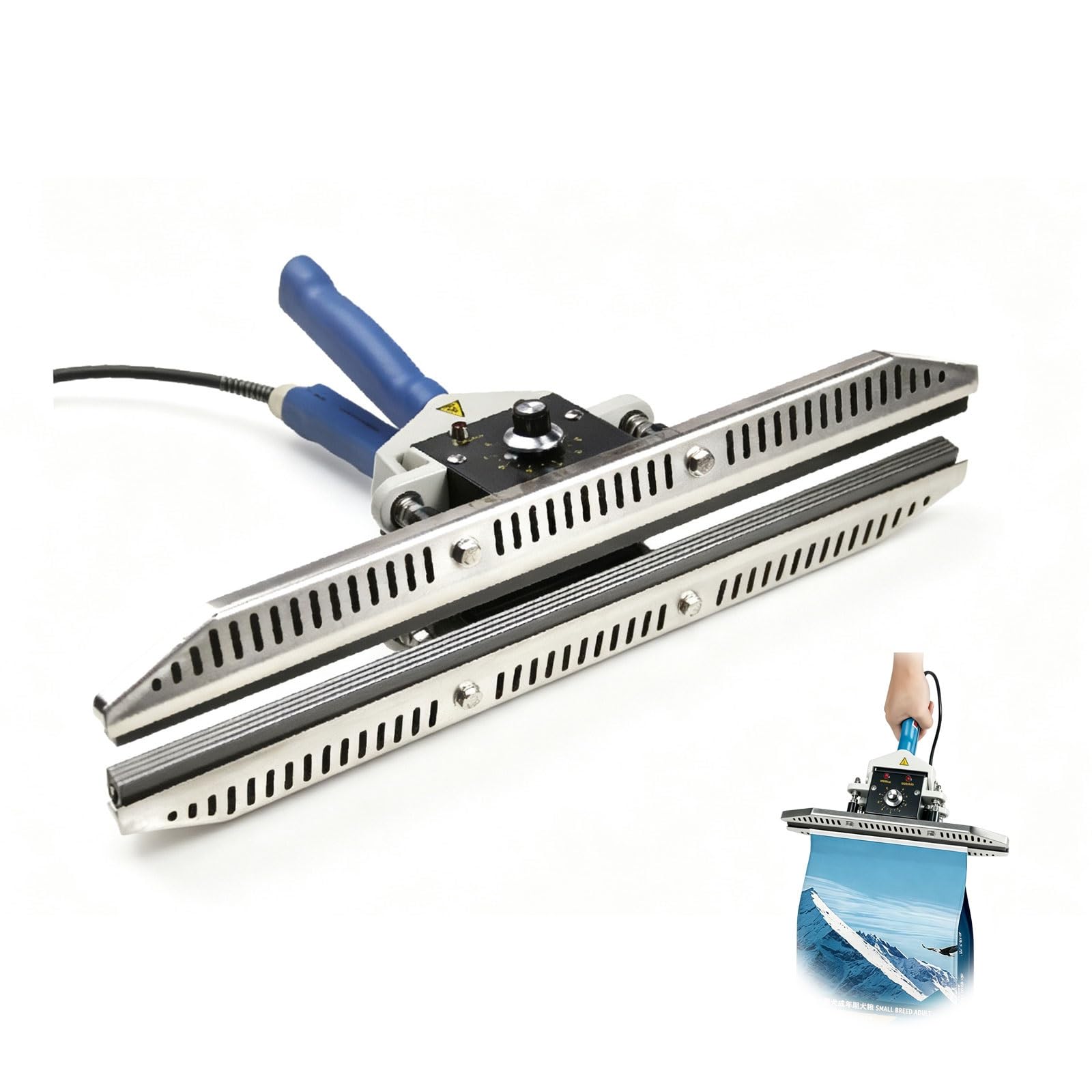 Sellador térmico manual, máquina de sellado térmico de mano de 300 W con ajustable de 0 a 300 °C para película compuesta y bolsas de papel kraft, herramienta de crimpado portátil para embalaje