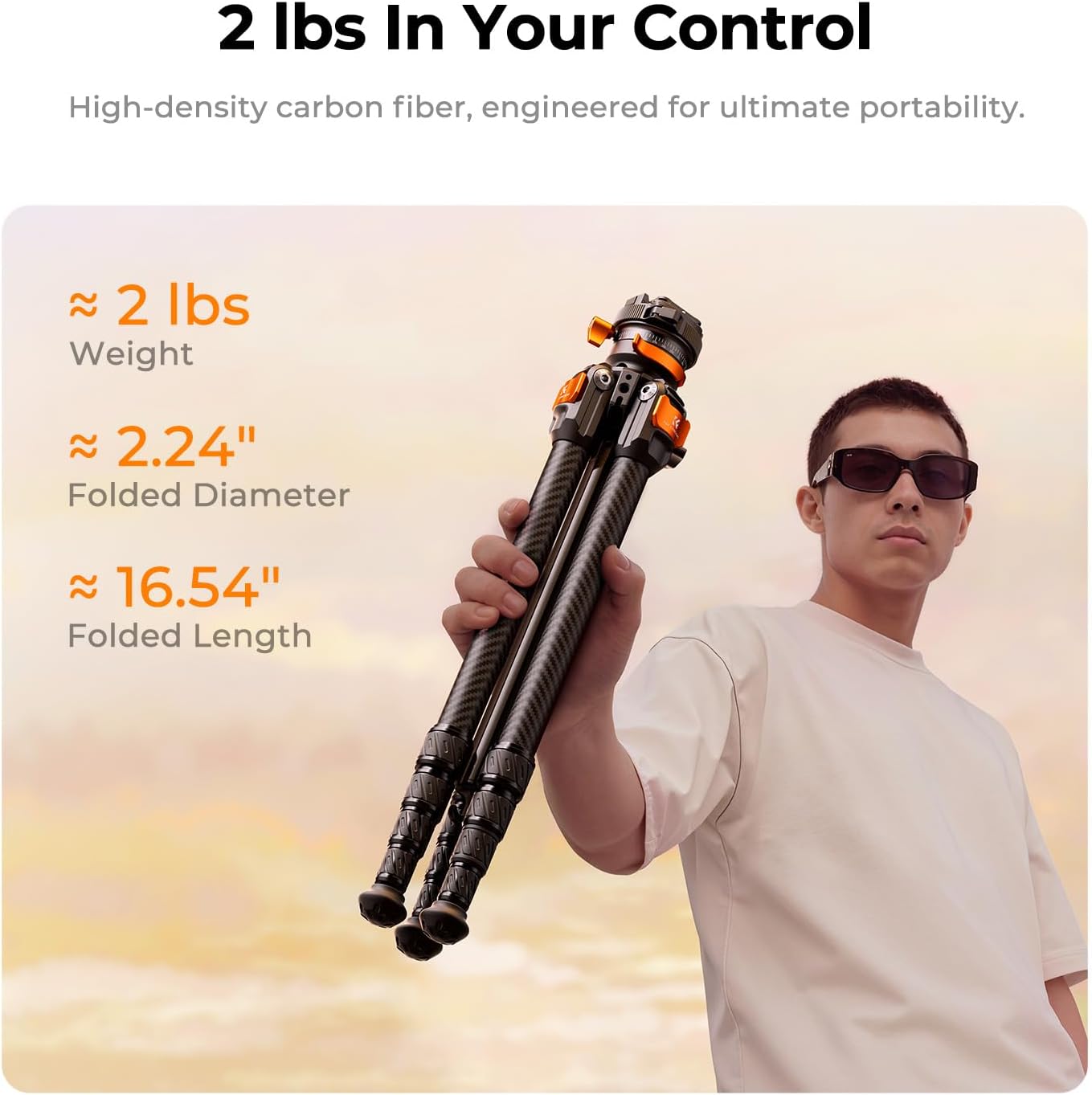 K&F CONCEPT 60" Carbon Fiber Travel Tripod for Camera, 2.0lb Ultra-Lightweight with Flexible Center Axis, Low Profile 360° Pan Tilt Ball Head, Arca QR Plate, Max Load 13.2lb