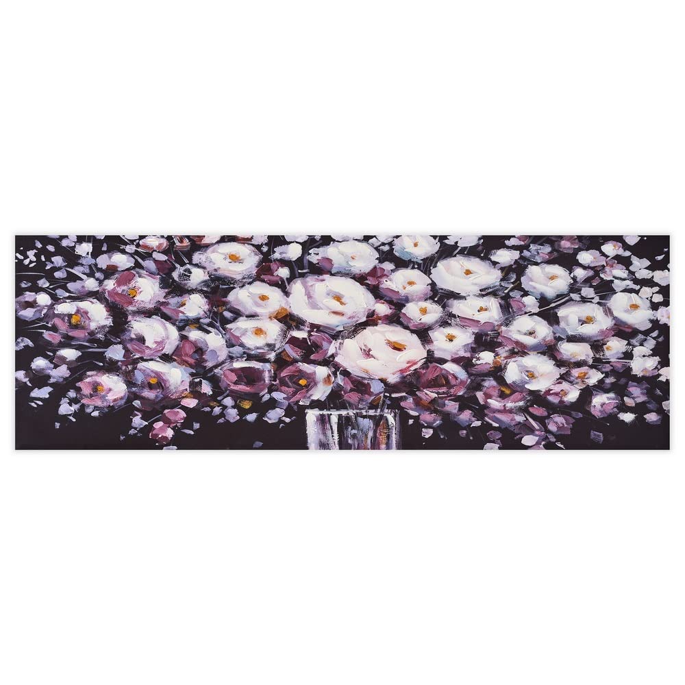 LOLAhome Cuadro para Cabecero de Cama y Decoración de Dormitorio de Flores Blancas y Rosas sobre fondo Negro | Lienzo decorativo para Salones Modernos y Dormitorios de 150x50 cm