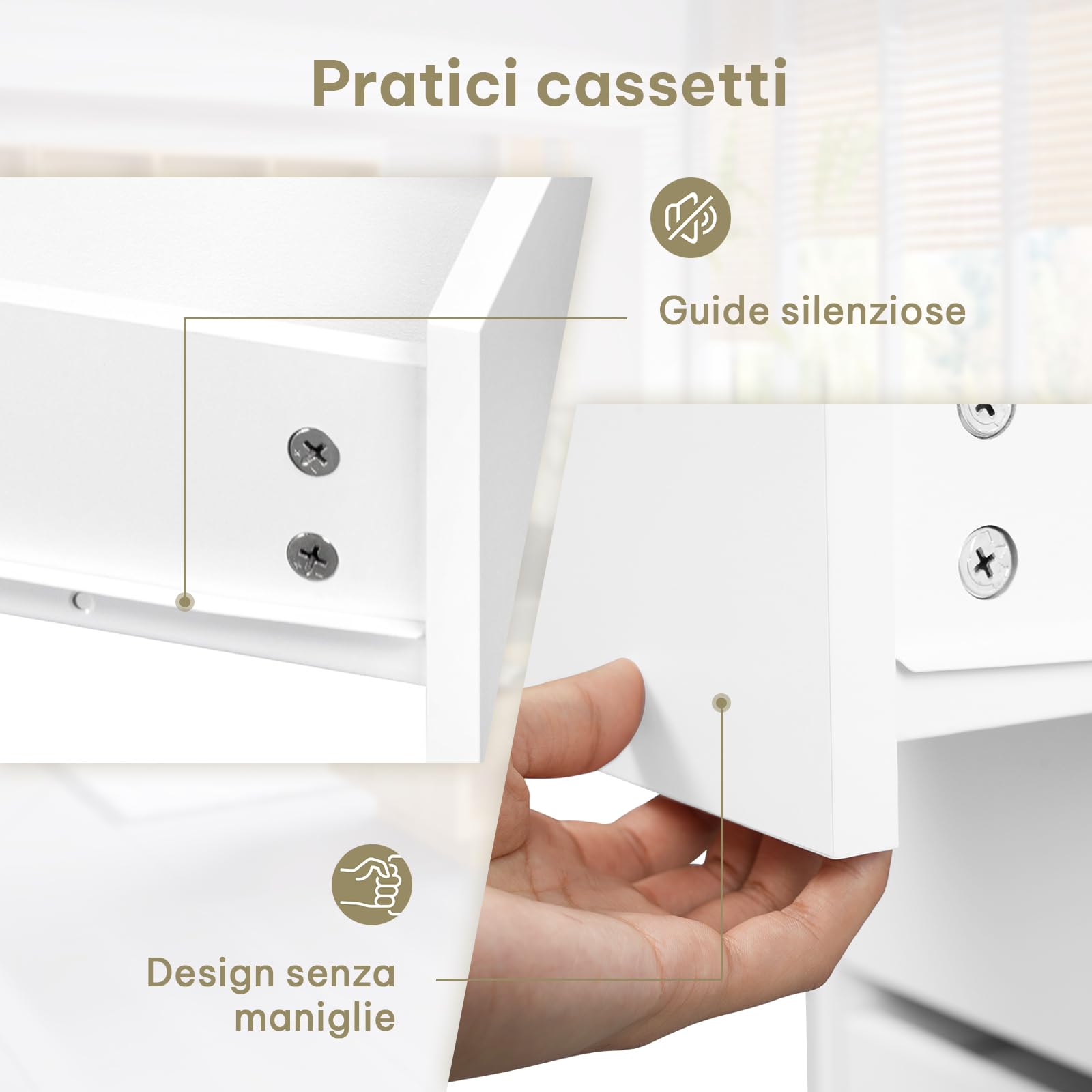 eSituro Scrivania Trucco, 120x55 cm, Toeletta con 5 Cassetti senza Specchio, Scrivania da Ufficio per Computer, per Ufficio, Studio e Camera da Letto, Bianco Brillante