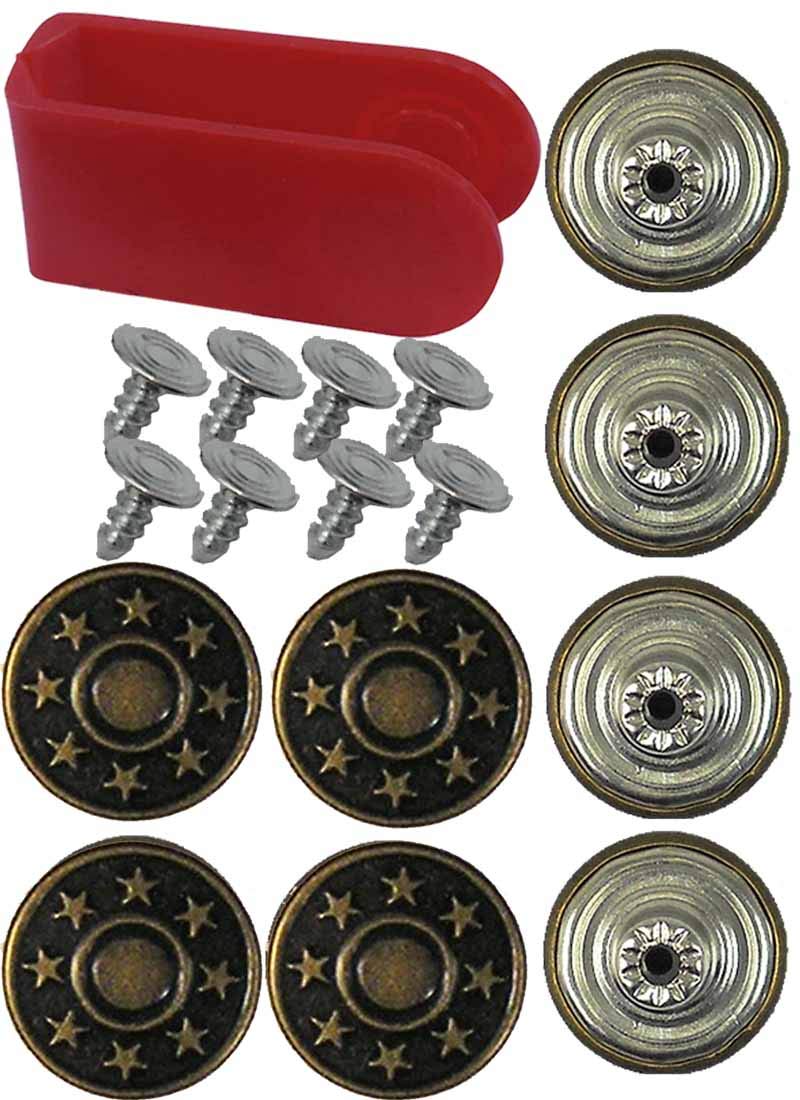 17mm No-Sew Bachelor Stars Jean Tack Buttons CT. 8 (Brass) + Too
