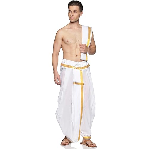 Sethukrishna Men White Colour Cotton Dhoti Combo Set (WHITE) (ONE SIZE) (D530-S)