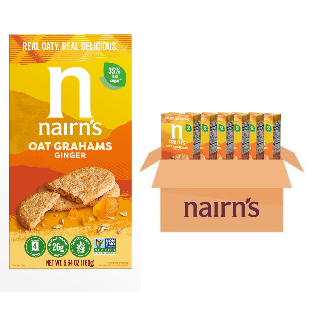 Nairn's Gluten Free Stem Ginger Snack Grahams - Healthy, Tasty and Safe for Celiacs. Perfect On-the Go Snack. High Fiber, No Artificial Colors, Flavors, or Preservatives, 5.64oz, Pack of 6