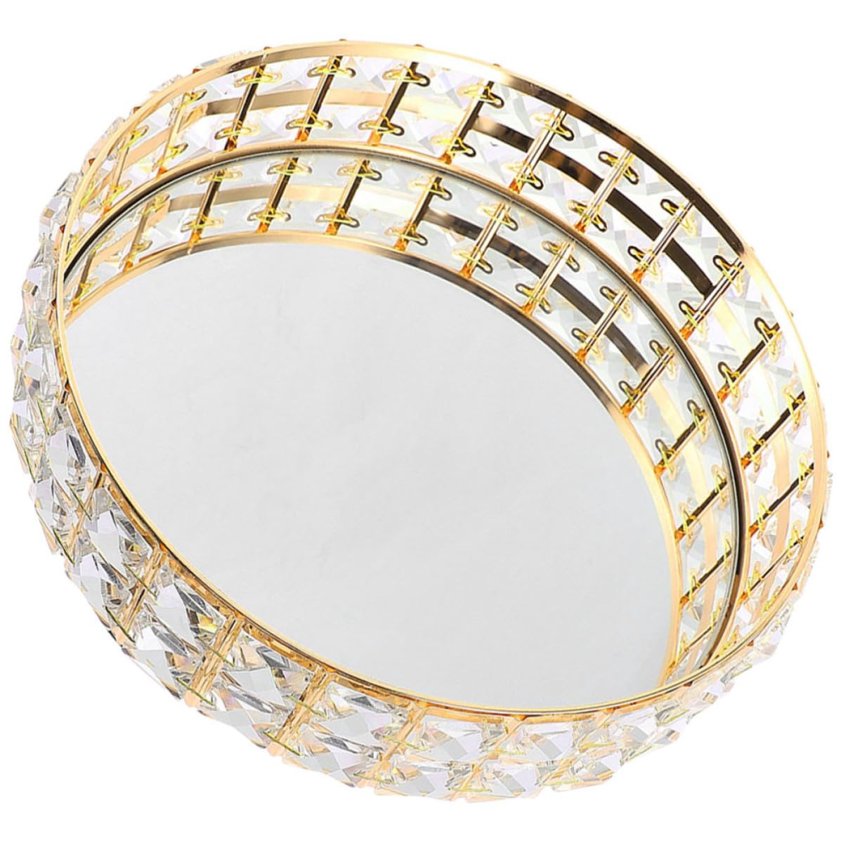 BETOOKY Bandeja Redonda Dorada de Hierro para Joyas y Cosméticos Superficie de Espejo, Textura de Calidad y Diseño Moderno para Decoración del Hogar