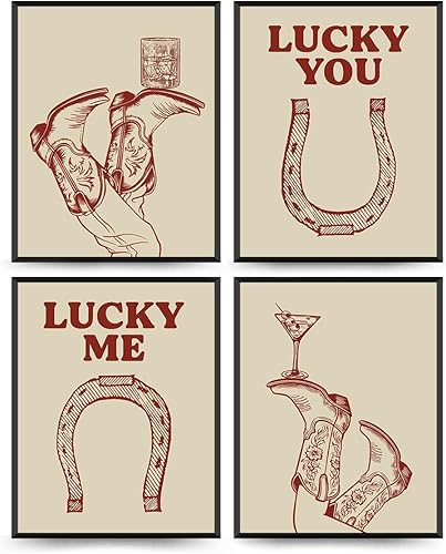 Miniatura 1 de Wheatwin Western Cowgirl Bar Wall Art Decor, Neutral Western Poster Prints, Trendy Retro Cowgirl Cocktail Martini Wall Decorations for Home Bar