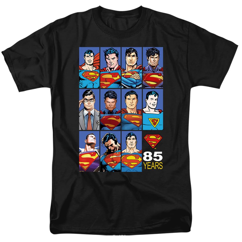 Popfunk Superman Many Faces 85 Years Unisex Adult T-Shirt Black