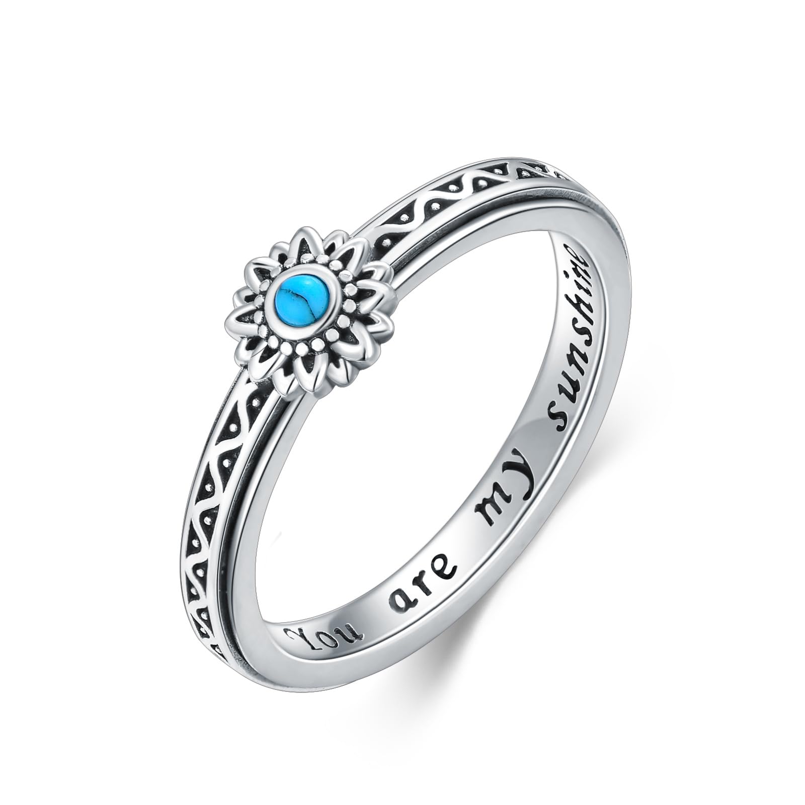 Girasol Fidget Anillo Plata 925 Anillo Giratorio Ansiedad Girasol Fidget Joyería para Mujeres