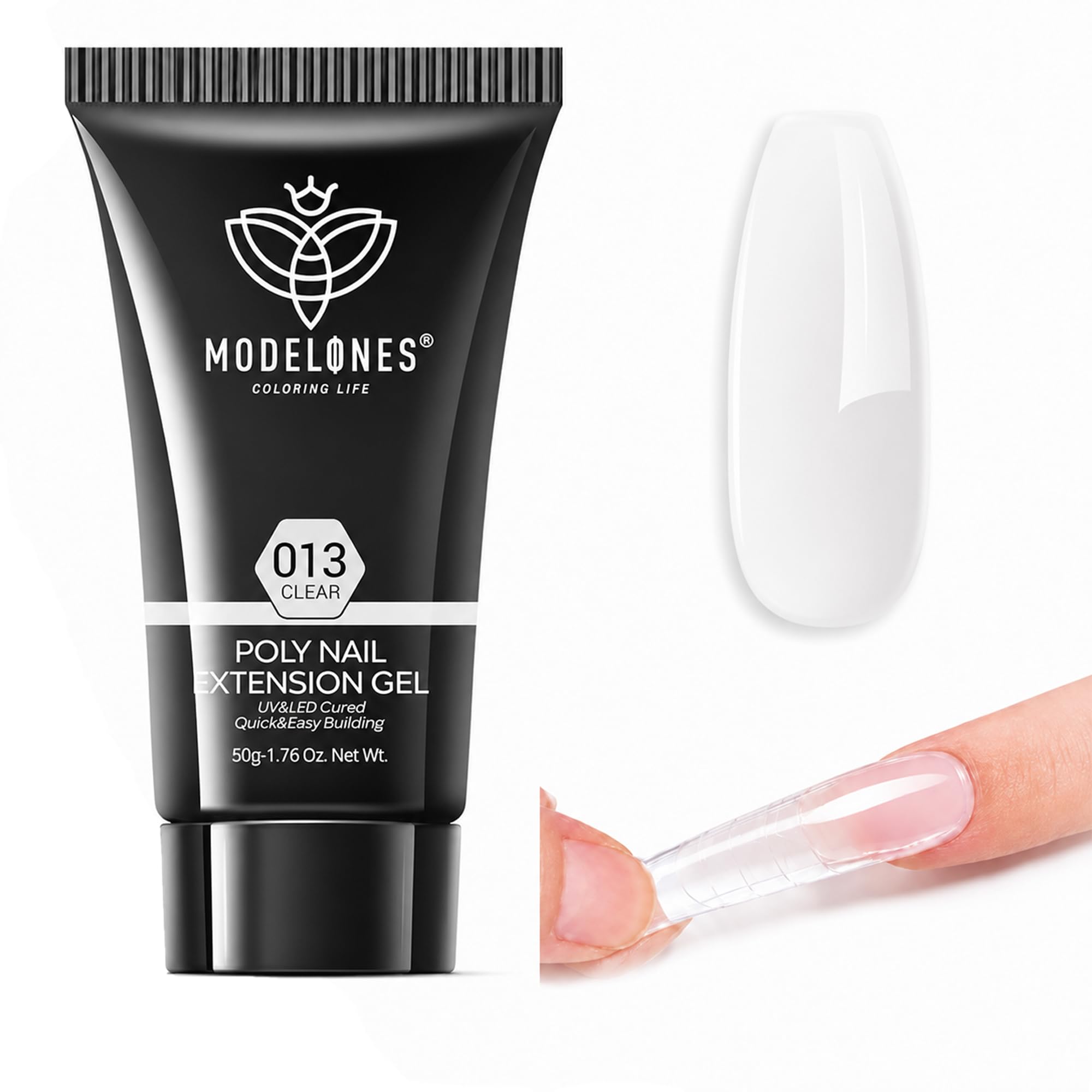 Modelones Polygel 50 ml, 1,76 uncji Klare żel do modelowania paznokci, trwały, naturalny wygląd, pogrubiający żel akrylowy dla początkujących i profesjonalistów
