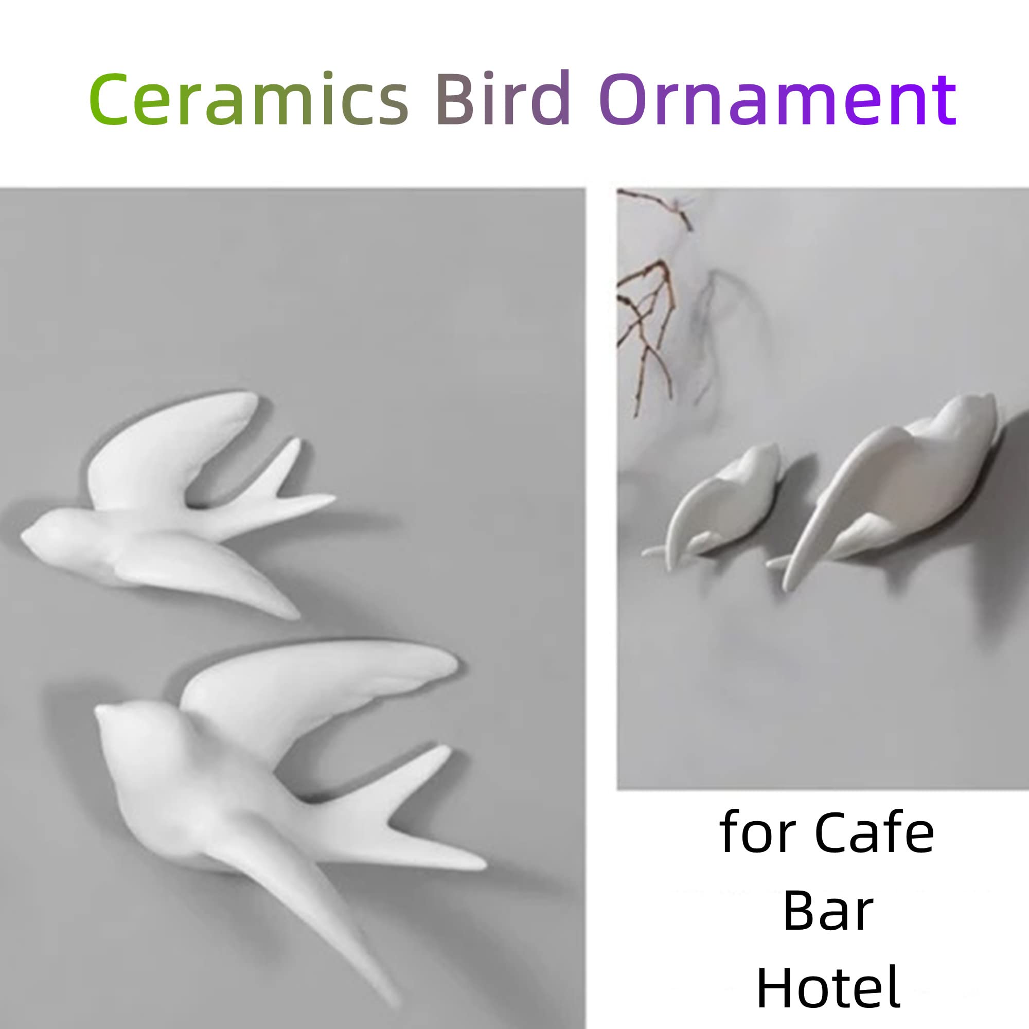 Dekoracje ścienne 3D, Biała ceramiczna rzeźba ptaka 3D, dekoracja ścienna, wisząca(Left,L)