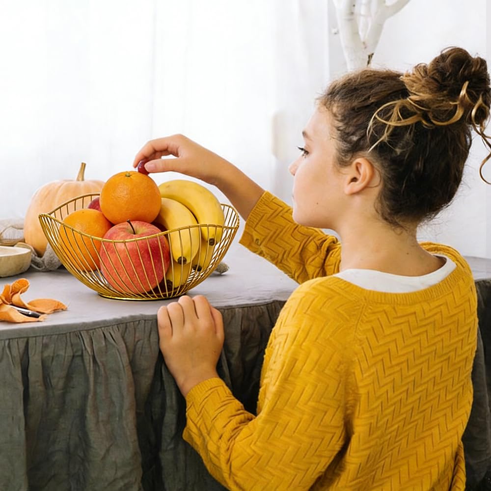 2 Pezzi Portafrutta da Tavolo Oro Cesto di Frutta in Metallo Cesto Portafrutta da Tavolo Cesto per Frutta e Verdura Ciotola per Frutta per Frutta, Pane, Verdura e Altri Alimenti