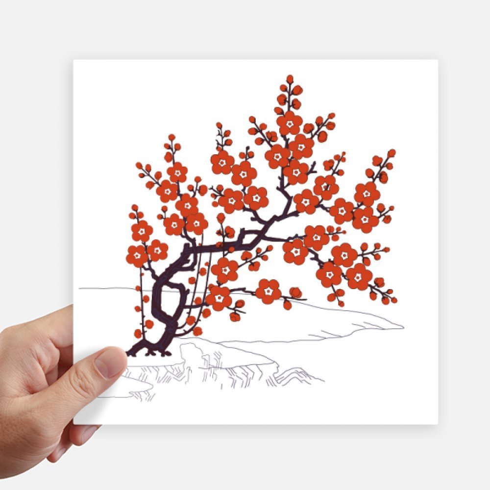 Autocollant culture japonaise fleur rouge 20x20cm sticker ordinateur et mur