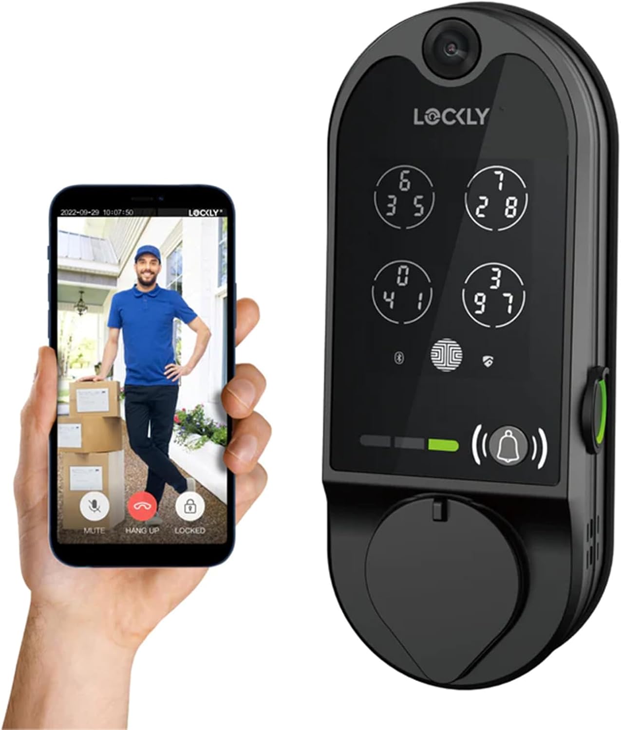 Lockly Vision Smart Lock, HD Video Doorbell Smart Locks for Front Door, Fingerprint Door Lock, Touchscreen Keypad, App Control, No Monthly Fee, Auto Lock – Matte Black (PGD798MB)