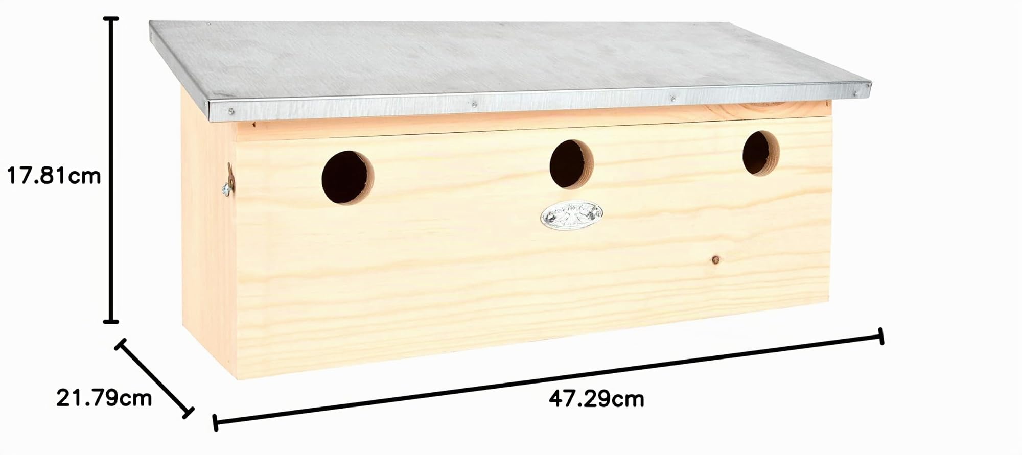 Esschert Design NK85 Horizontales Spatzenhaus aus Holz, Vogelhaus, Metalldach, Silber/Naturholz