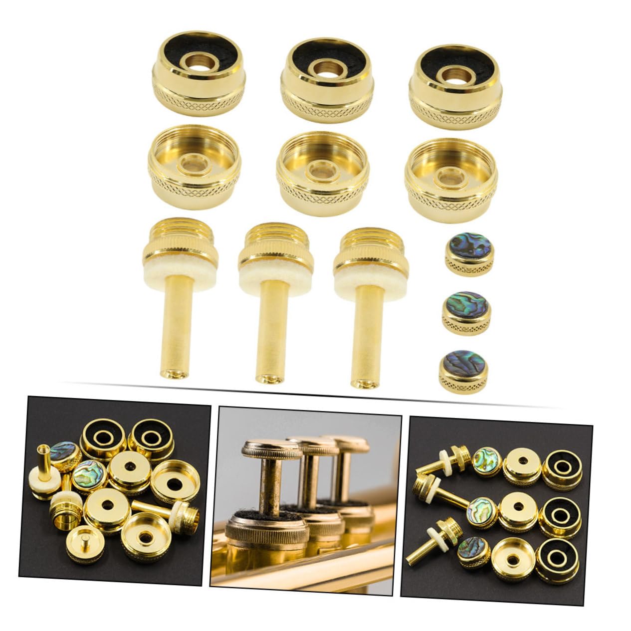 BESTonZON Botones para Válvulas de Trompeta, Metal Dorado, Tapas Inferiores y Varillas, Repuesto Portátil para Reparación de Trompeta