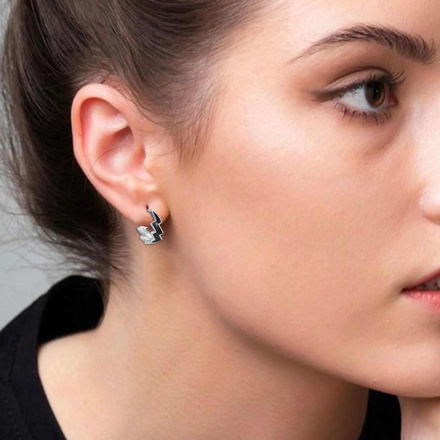 ADMETUS Hoop Earrings 925 Sterling Silver Black Sleeper Earrings Hypoallergenic Huggie Earrings Jewellery Gifts for Men Women with Gift Box