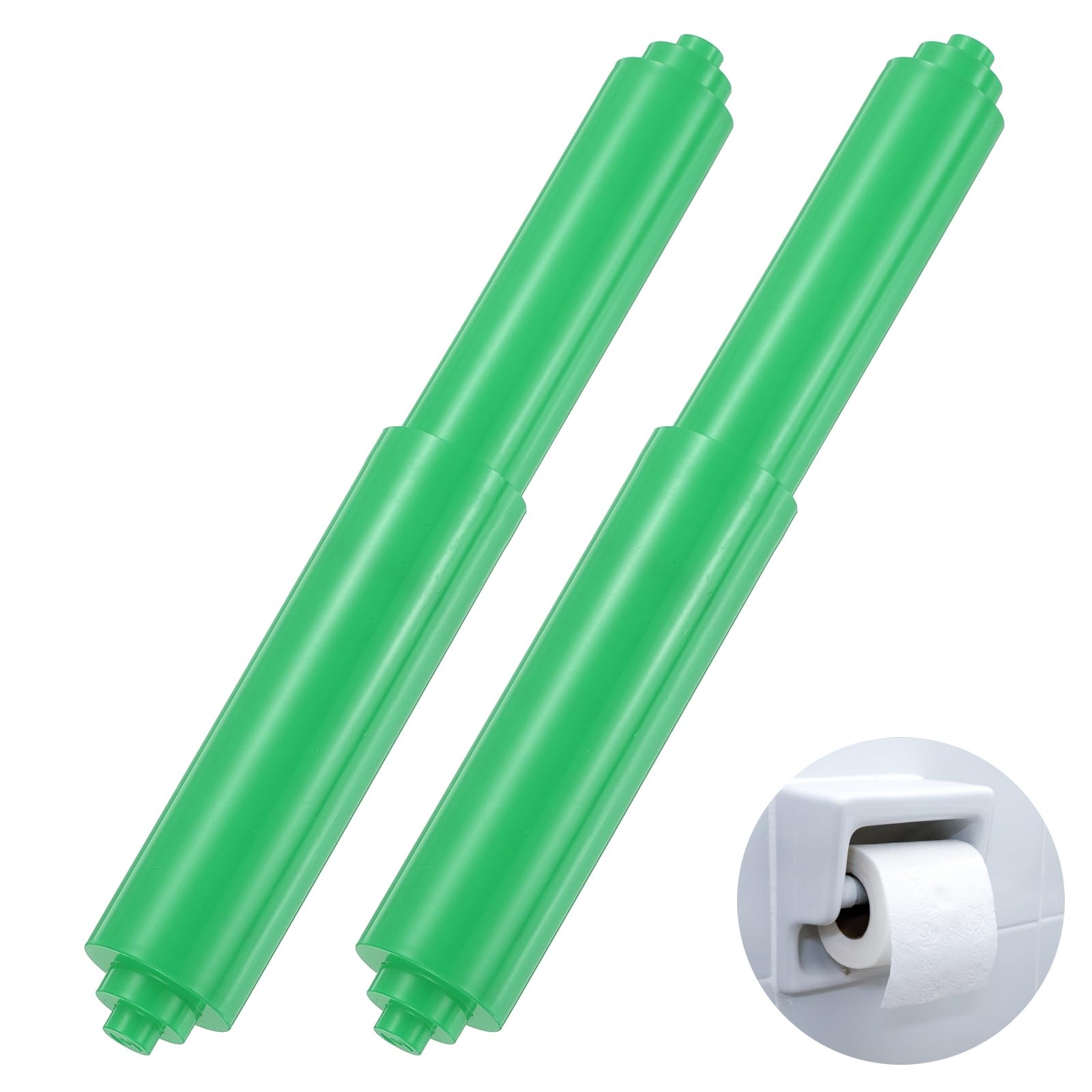 sourcing map 2PCS Toilet Paper Holder Roller, 4.6" to 7" Retractable Bathroom Tissue Roll Holder Toilet Paper Spring Rod Replacement Plastic for Washroom Bathroom, Green