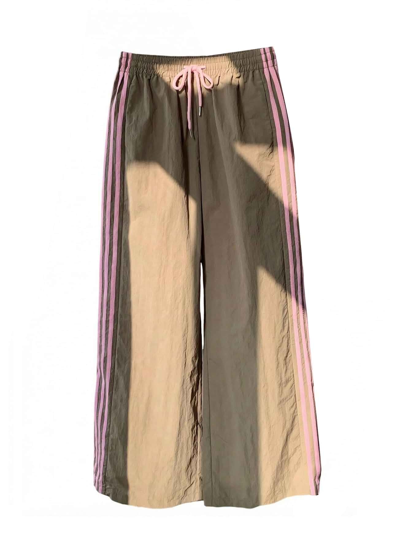 SOLY HUX Women's Y2k Striped Side Baggy Pants Drawstring Elastic Waist Wide Leg Track Pants Streetwear