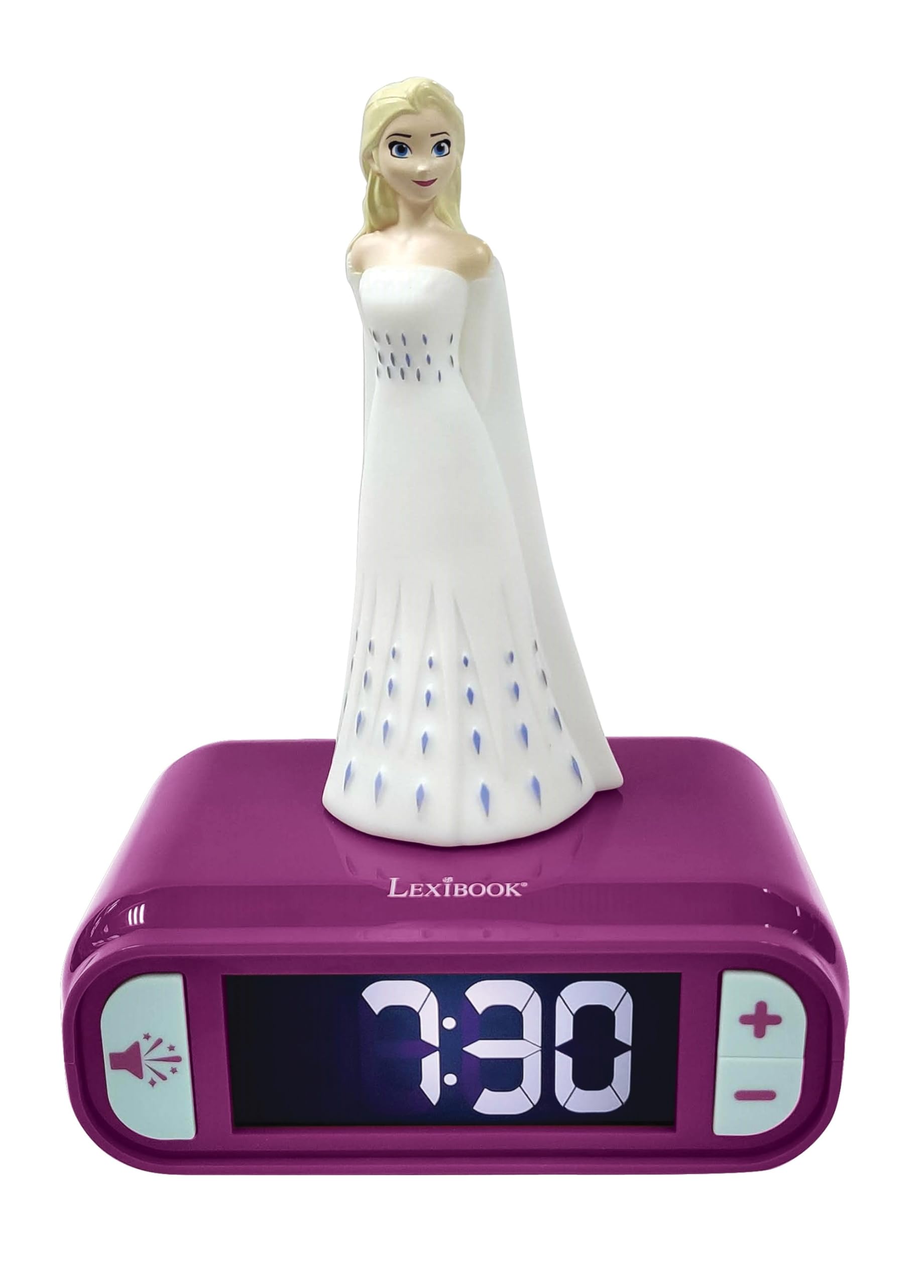LEXIBOOK, Frozen, Elsa Nightlight alarm clock, Sounds and Melodies, LCD Backlit screen, Luminous, Snooze, Purple, RL800FZLXB