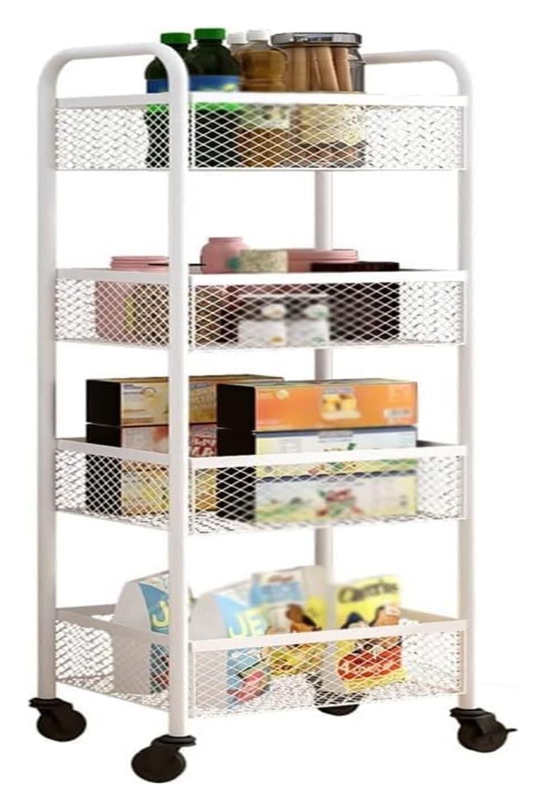 Carrito utilitario rodante de 4 niveles, carrito organizador de baño deslizante, carrito de almacenamiento multiusos para cocina, estantería blanca para uso doméstico y oficina