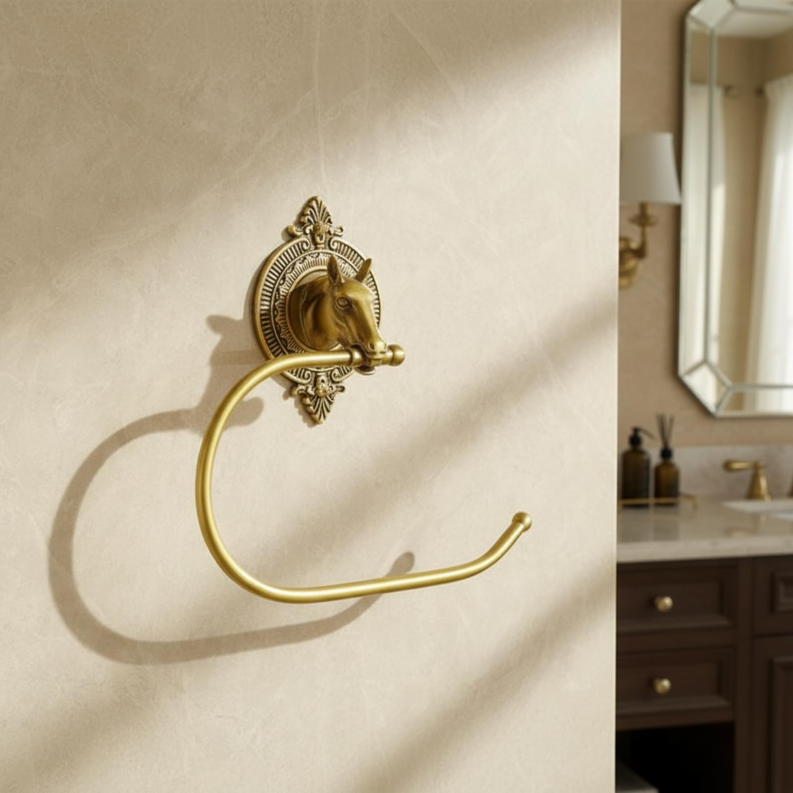 Portasalviette Anello Decorativo Portasciugamani Supporto Asciugamani Portasalviette da Parete in Ottone Finitura Anello Circolare Aperto Stile Classico Europeo Adatto per Bagno Toilette Lavandino
