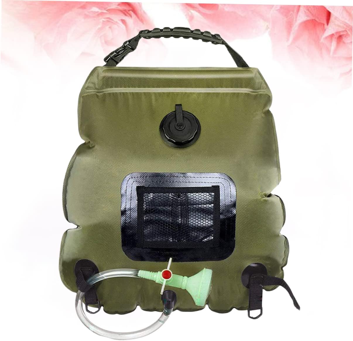 POPETPOP Solar Shower Bag for Camping and Outdoor Activities Portable Water Storage Shower Nozzle for Hiking Beach and Traveling Olive Green