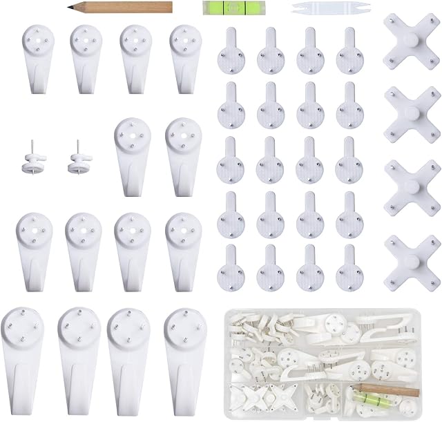 EuTengHao 43Pcs Invisible Nail Screws Wall Hooks No Trace Picture Hangers Traceless Photo Hook Hardwall Drywall Picture Hooks Multi Function Heavy Duty Picture Art Painting Frame Hanger (35Lbs,6Types)