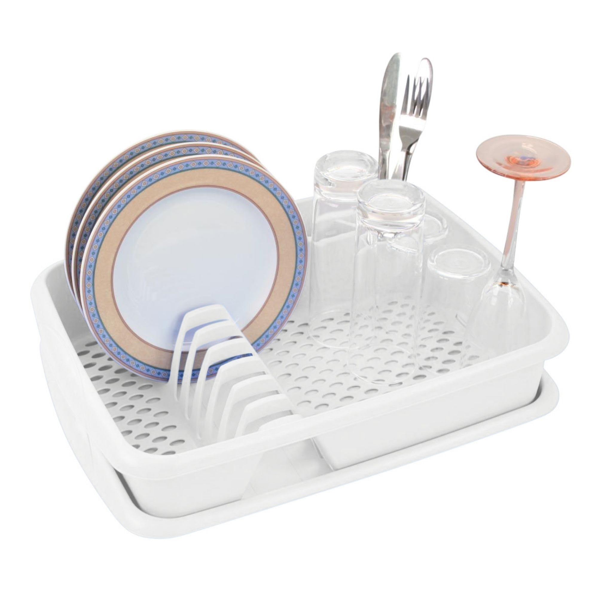 Novaliv Escurreplatos con bandeja de goteo, color blanco, 40 x 30 cm, escurridor para lavabo, para ahorrar espacio, para lavar platos de camping, vajilla y cubertería