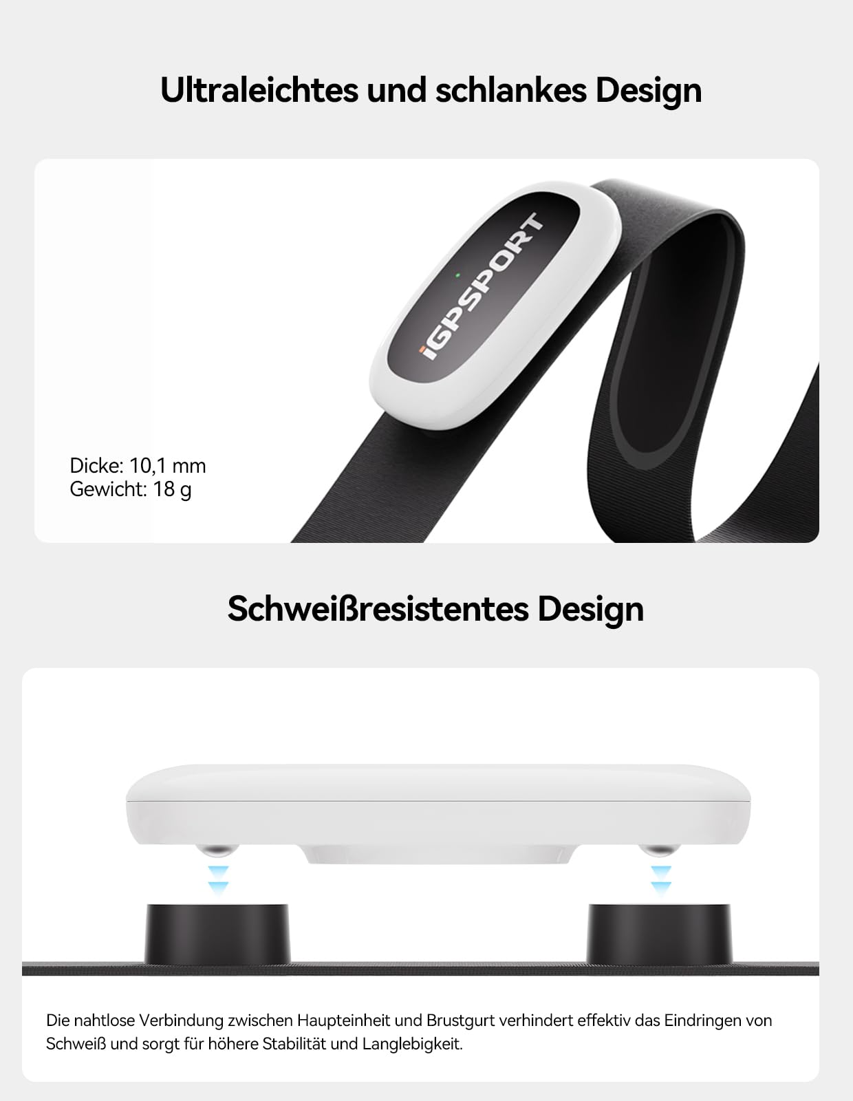 iGPSPORT HR50 Herzfrequenzmesser, Wasserdicht Brustgurt Pulsmesser Bluetooth ANT+ für Radfahren Laufen Joggen Yoga Fitness
