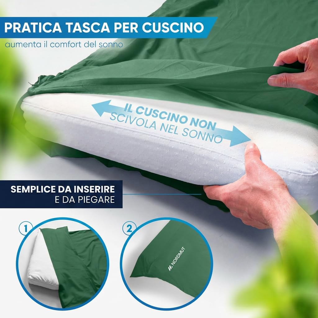 NORDMUT® Sacco a Pelo estivo in Microfibra o Cotone – Sacco lenzuolo da viaggio Traspirante - Piccole Dimensioni e Extra Morbido - con Scomparto per Cuscino