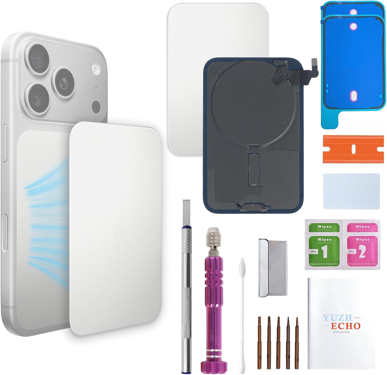 Back Glass Replacement for iPhone 17 Pro(6.3 inches,Silver) Integrated Glass & Wireless Charging Repair Tools are Included